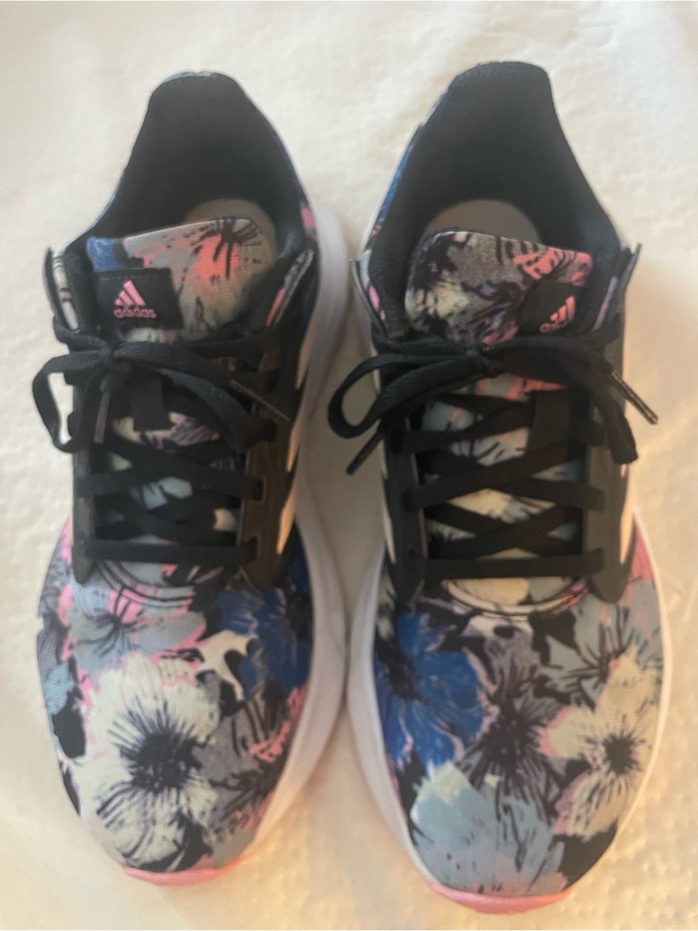 adidas Women’s Floral Athletic Sneakers in Black, Pink & Blue
